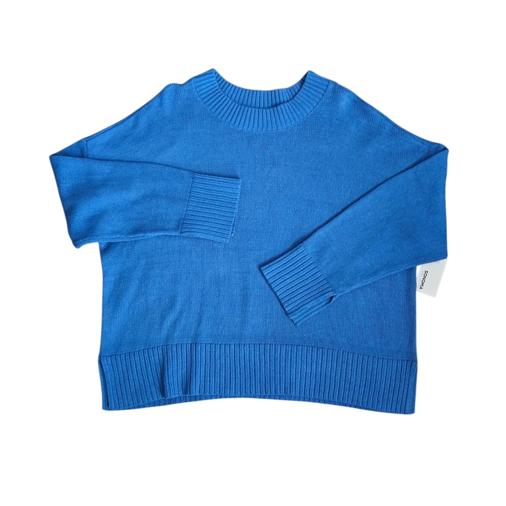 Sonoma Womens Side‎ Slit Crewneck Sweater in Capri Blue Sz XXL NWT